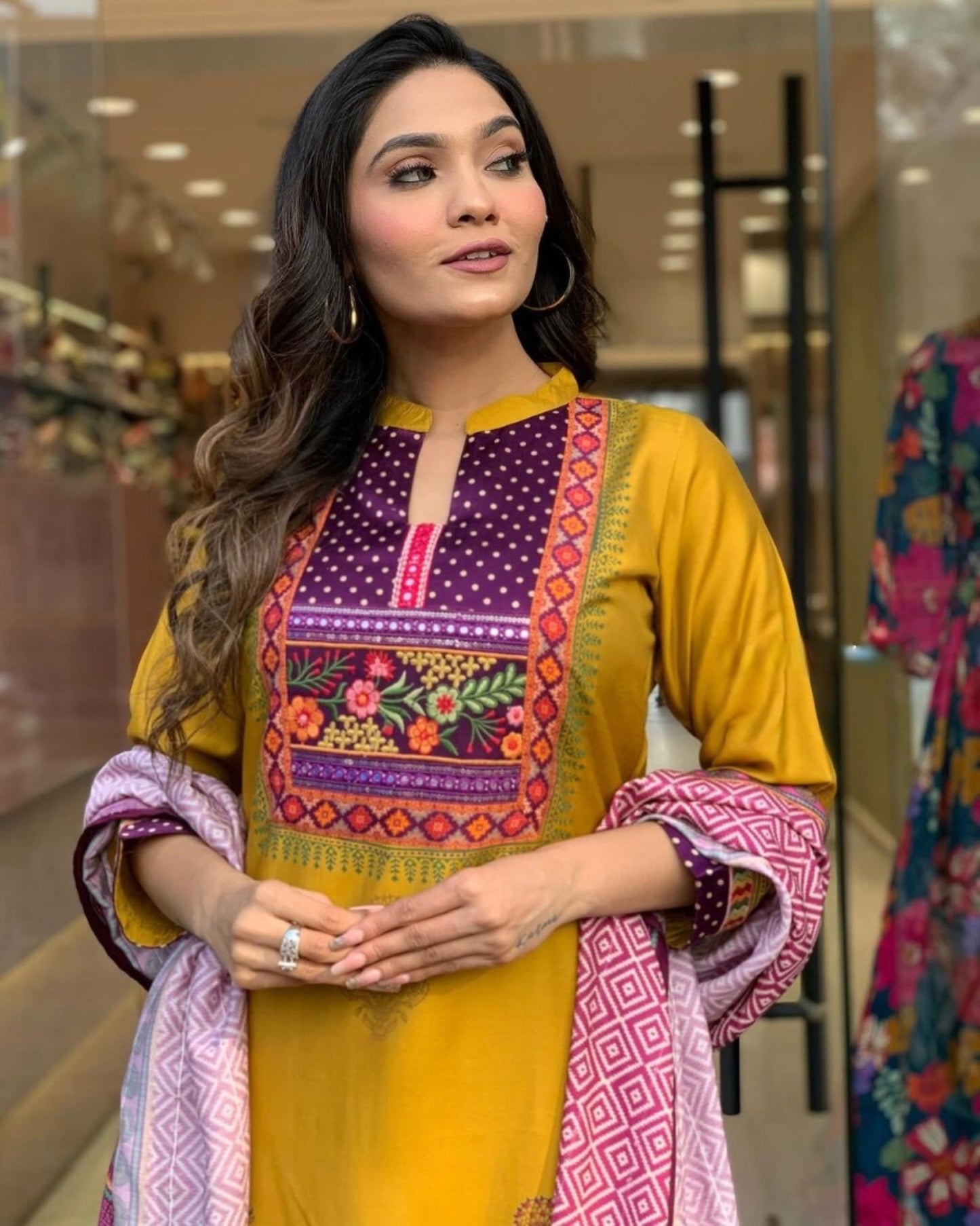 Women Embroidered Straight Yellow Kurta Set with Dupatta