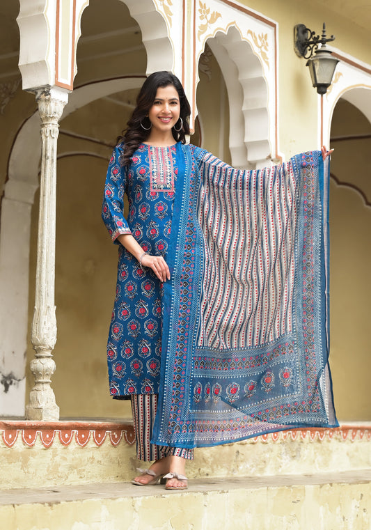 Aqua Blue color Simple and Beautiful Kurta set With Bottom and Dupatta