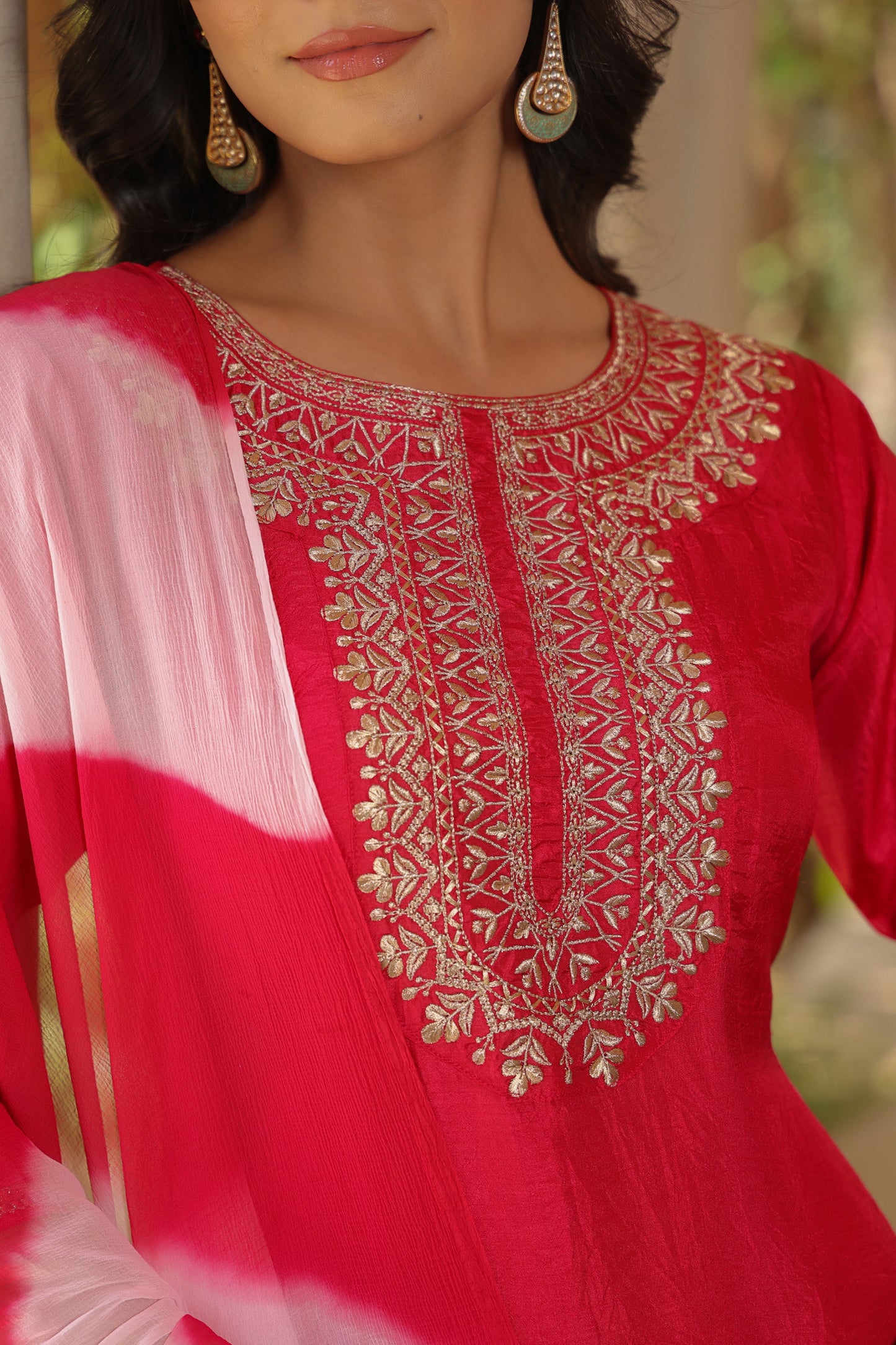 Fuchsia Pink Embroidered Designer Kurta With duppata and Bottom