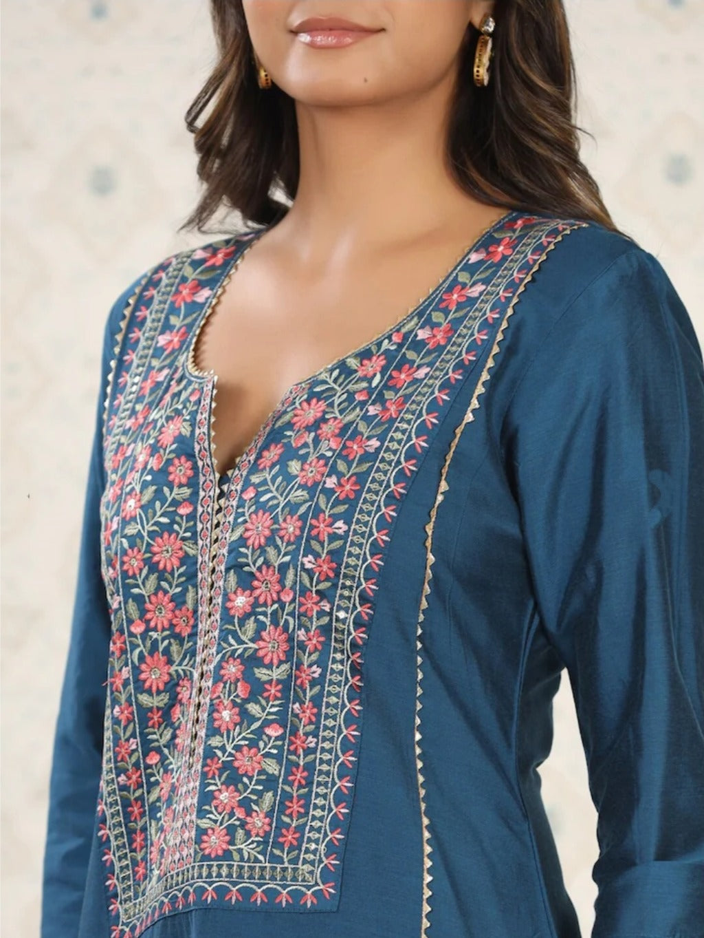 Beautiful Petrol Embroidered Kurta Set with Bottom Wear and Dupatta