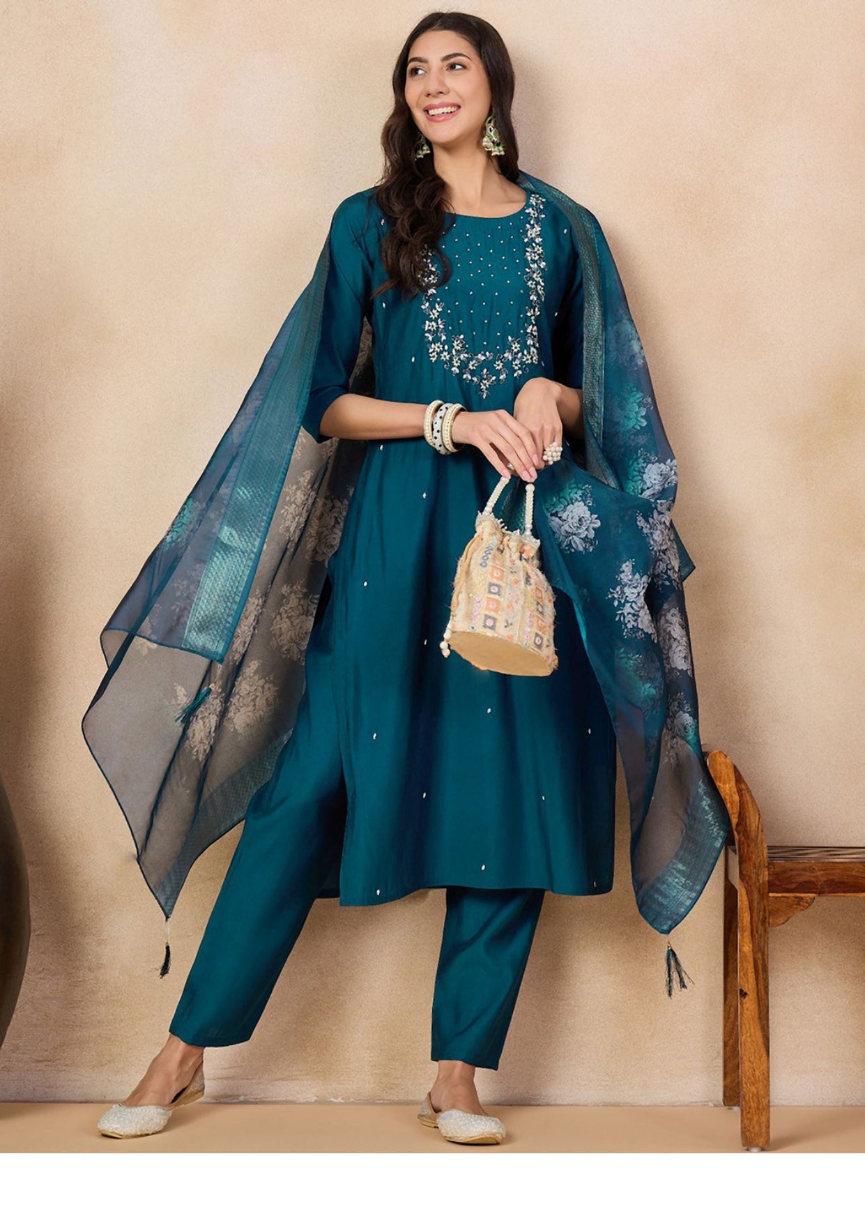 Beautiful Party Wear Embroidered Kurta Set with Bottom Wear and Dupatta