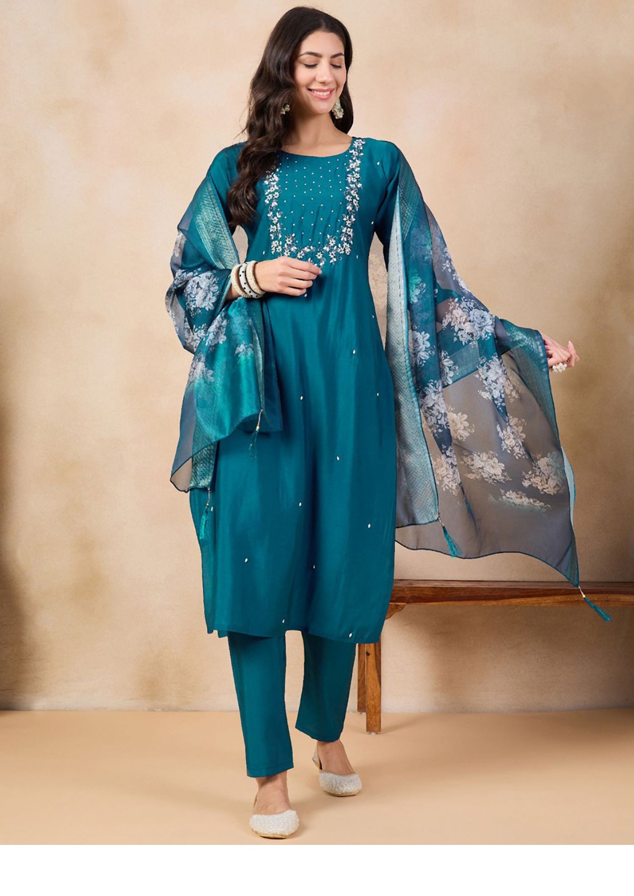 Beautiful Party Wear Embroidered Kurta Set with Bottom Wear and Dupatta