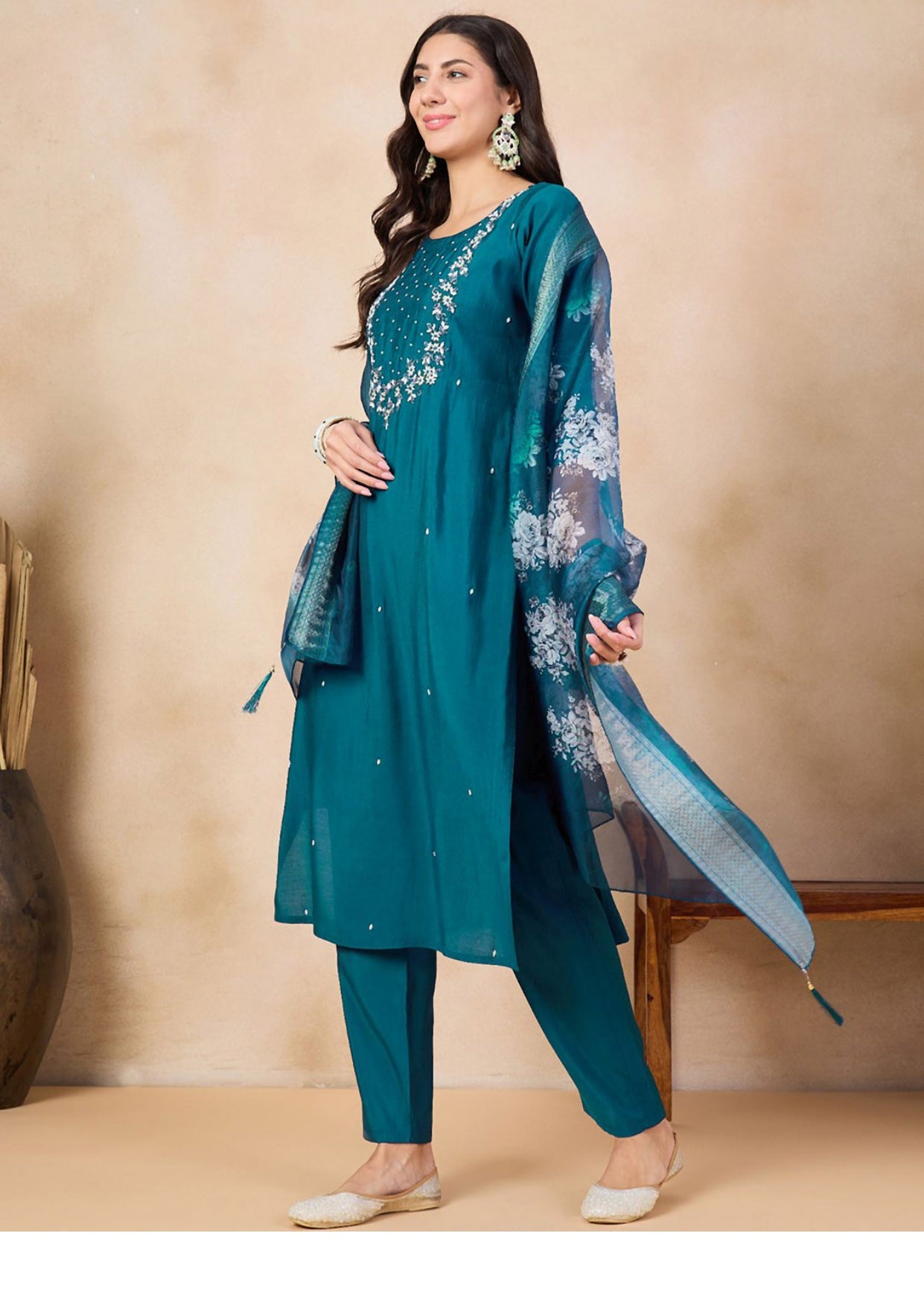 Beautiful Party Wear Embroidered Kurta Set with Bottom Wear and Dupatta