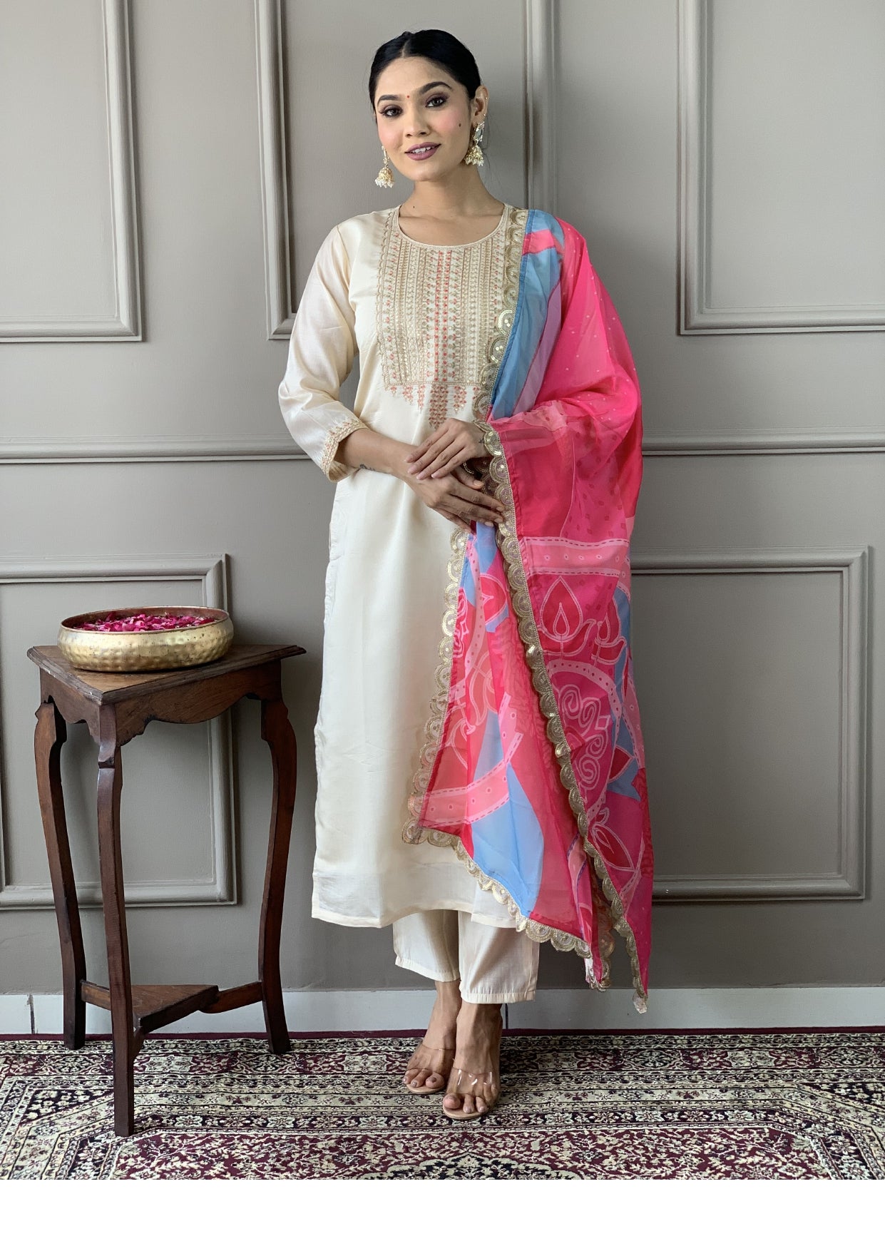 Amazing Party Wear Embroidered Kurti Pant With Dupatta Set