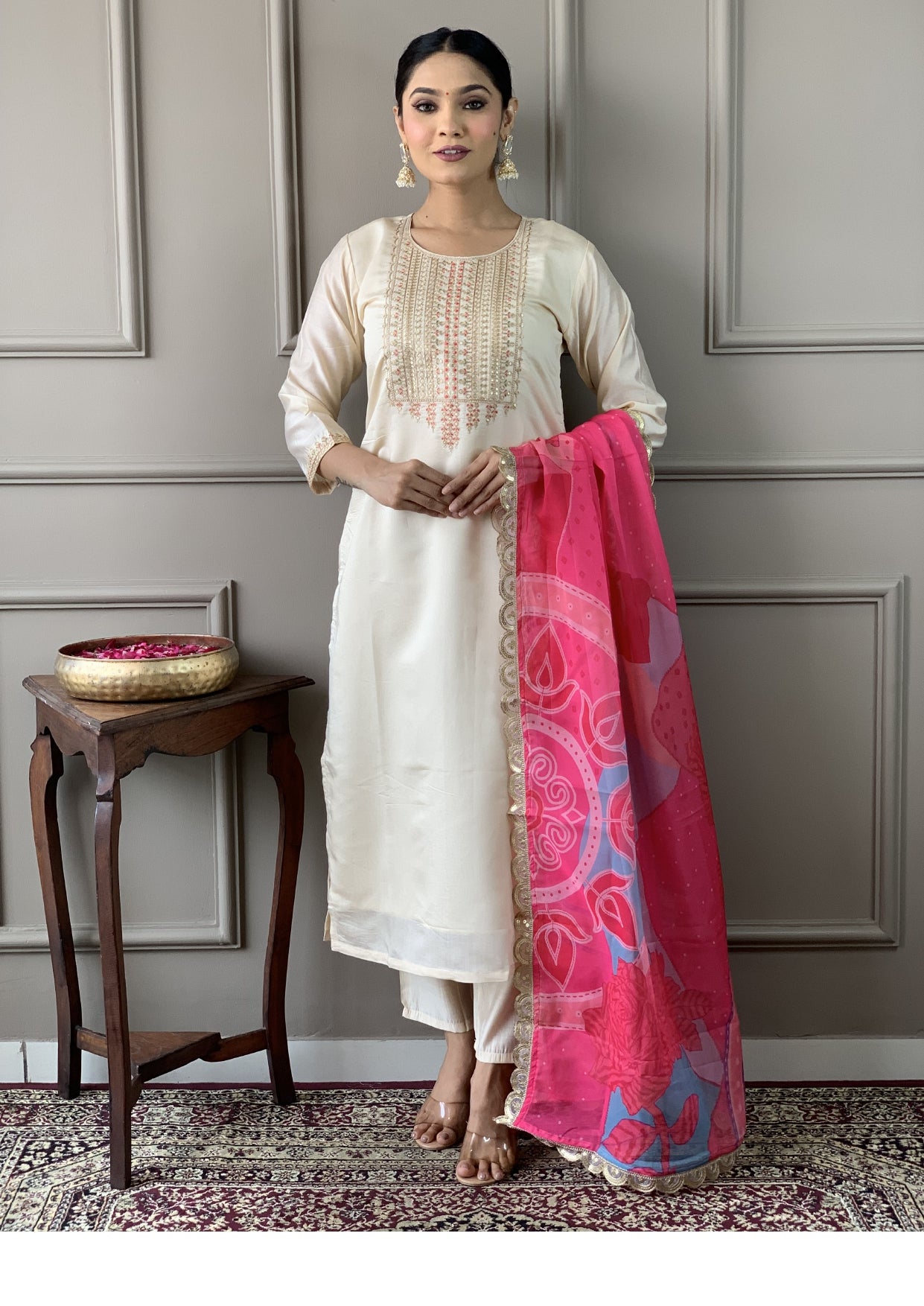 Amazing Party Wear Embroidered Kurti Pant With Dupatta Set