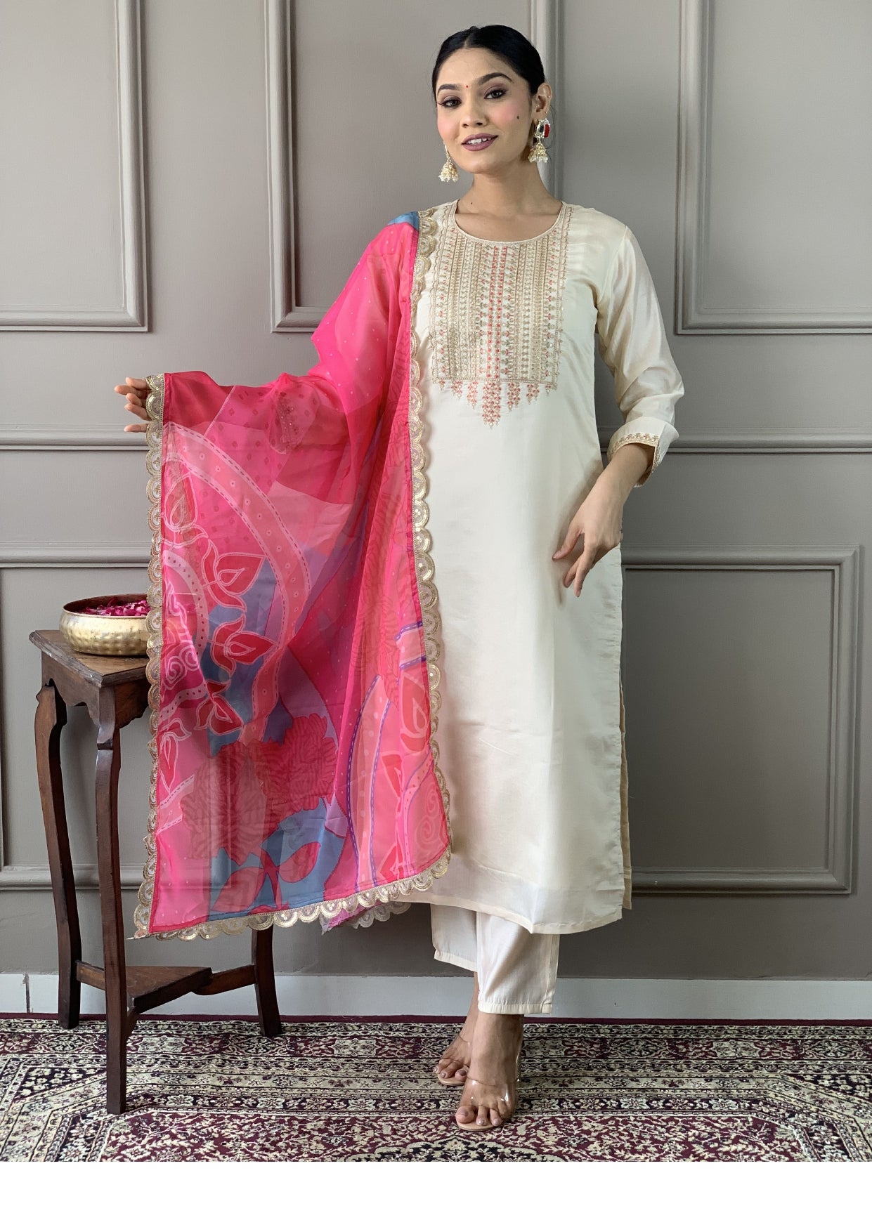 Amazing Party Wear Embroidered Kurti Pant With Dupatta Set