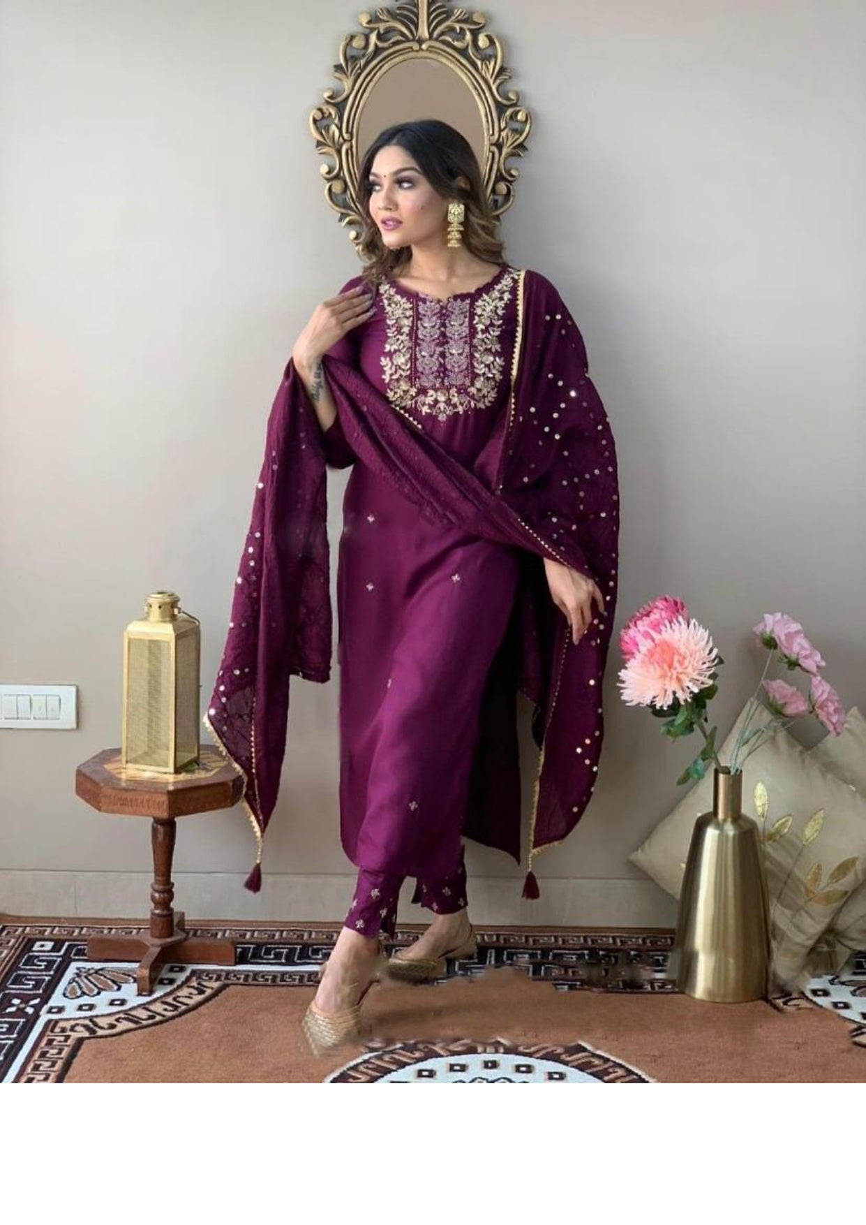 Amazing Party Wear Embroidered Kurti Pant With Dupatta Set