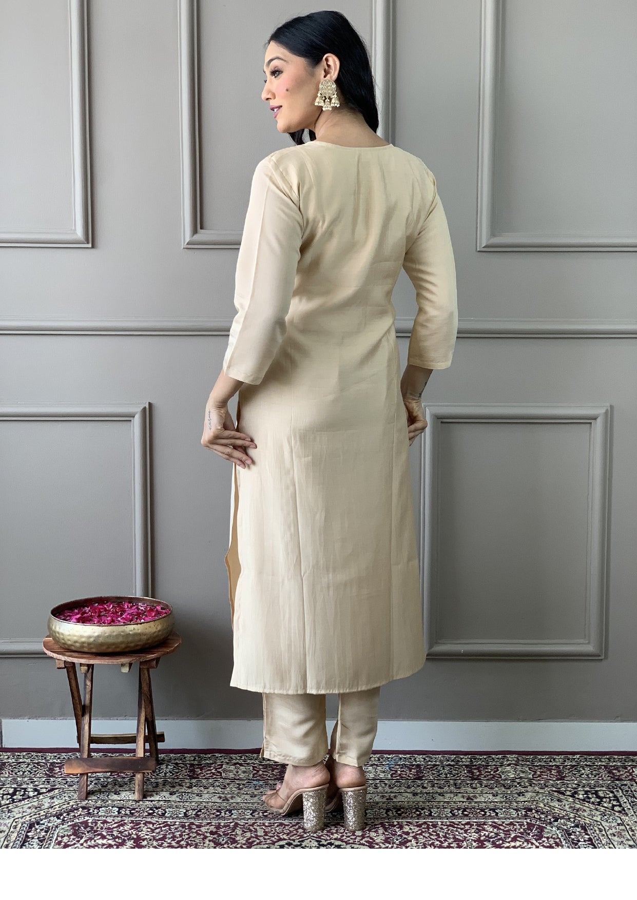 Women Embroidered Straight Kurta with Pants & Dupatta in White Color