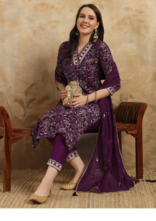 Amazing Party Wear Embroidered Kurti Pant With Dupatta Set