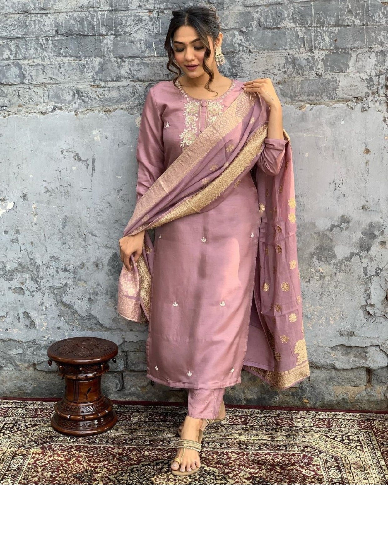 Peach Designer Pure Viscose Jacquard Kurta With Pant And Heavy Dupatta