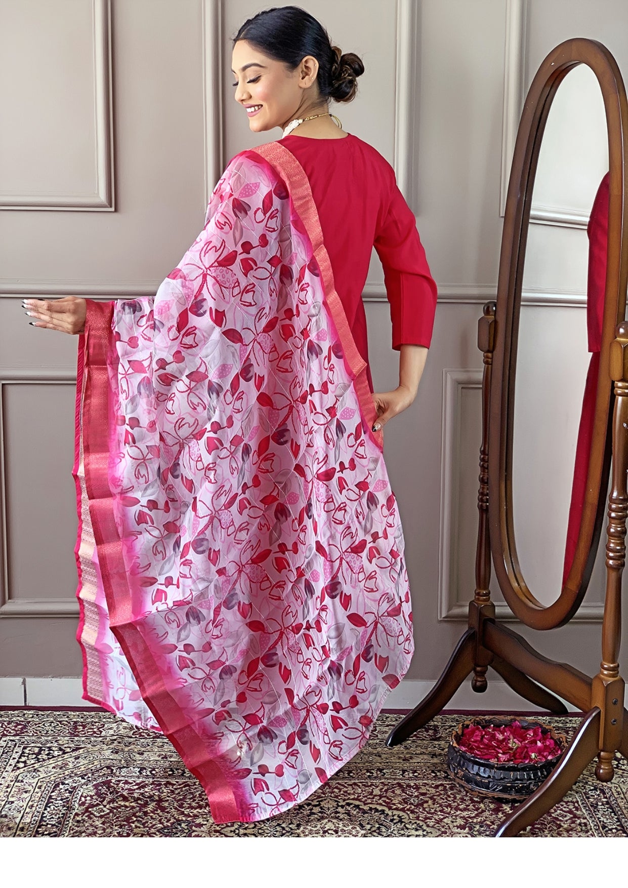 Amazing Party Wear Pink Embroidered Kurti Pant With Dupatta Set