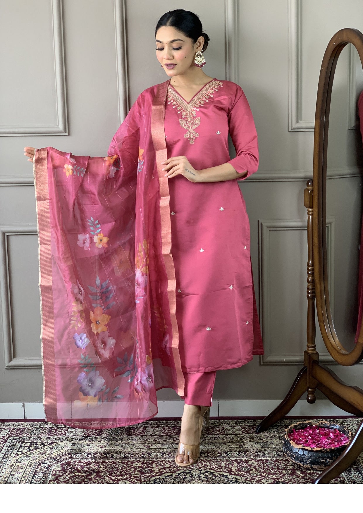 Luxurious Viscose Chanderi Kurta Set with Bottom and Dupatta