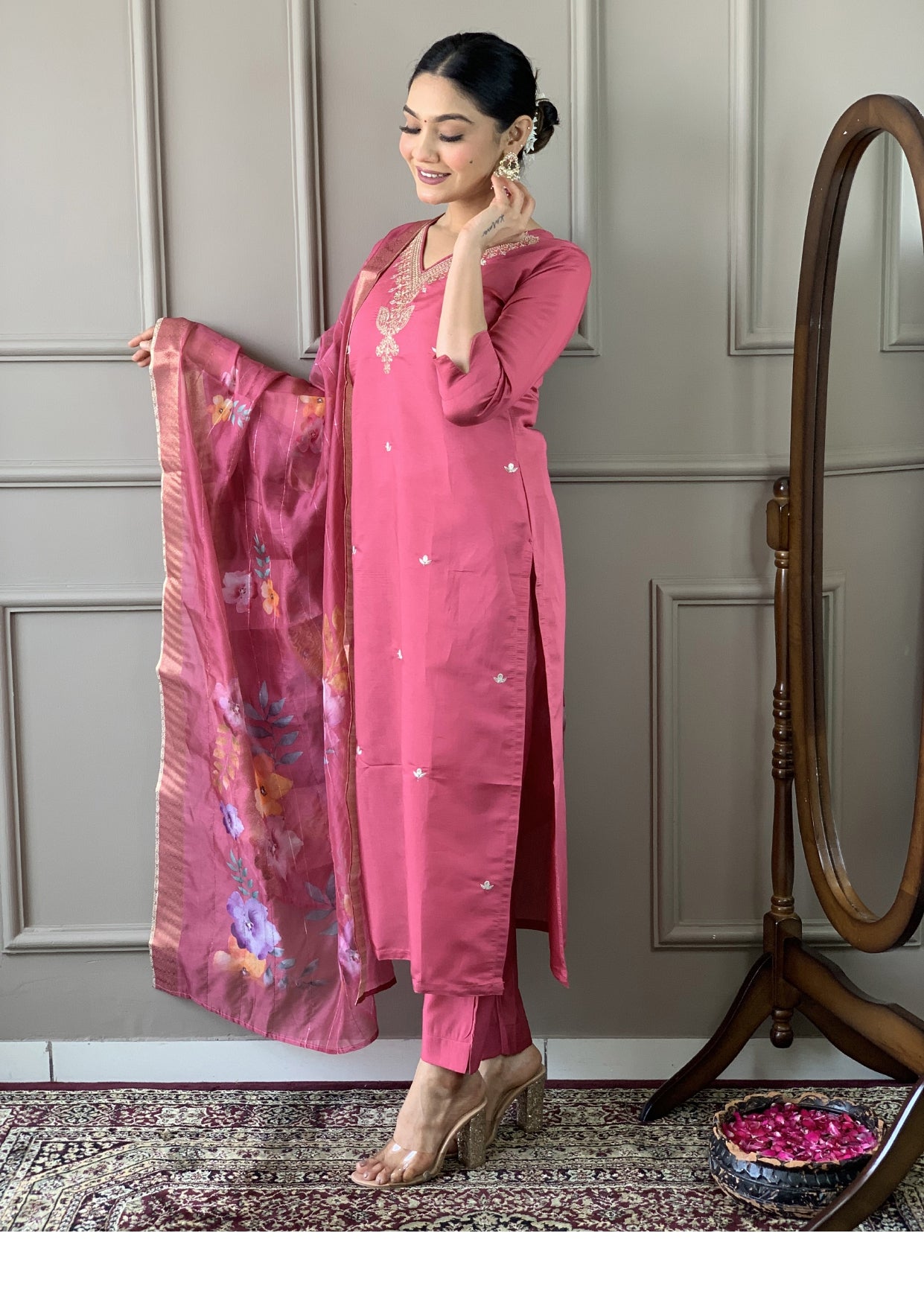 Luxurious Viscose Chanderi Kurta Set with Bottom and Dupatta